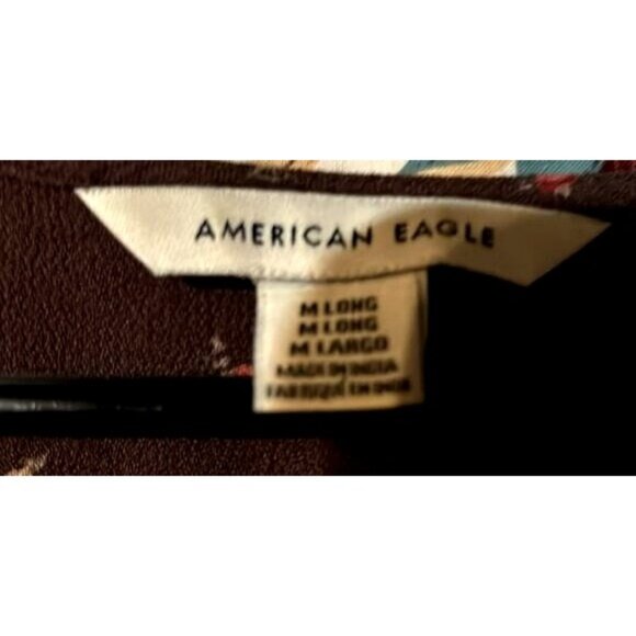 American Eagle Womens Brown Floral Maxi Dress M Long Boho Button Front With Tie - Picture 2 of 5